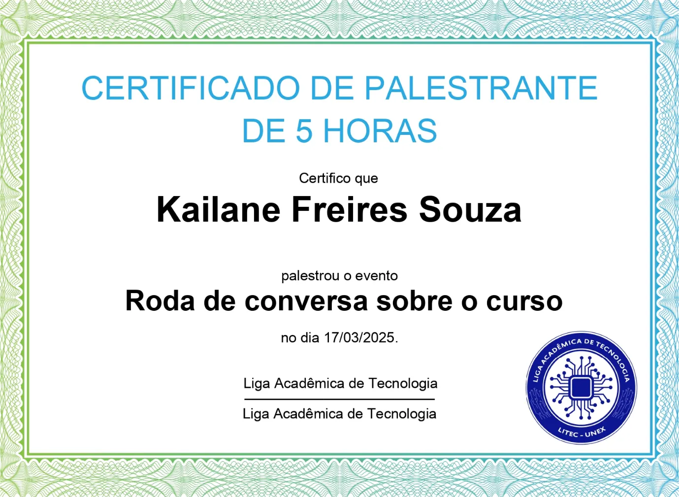 Certificado: Palestrante convidada