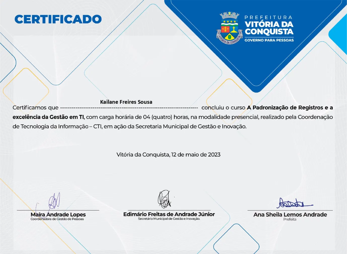 Certificado: Palestra de TI