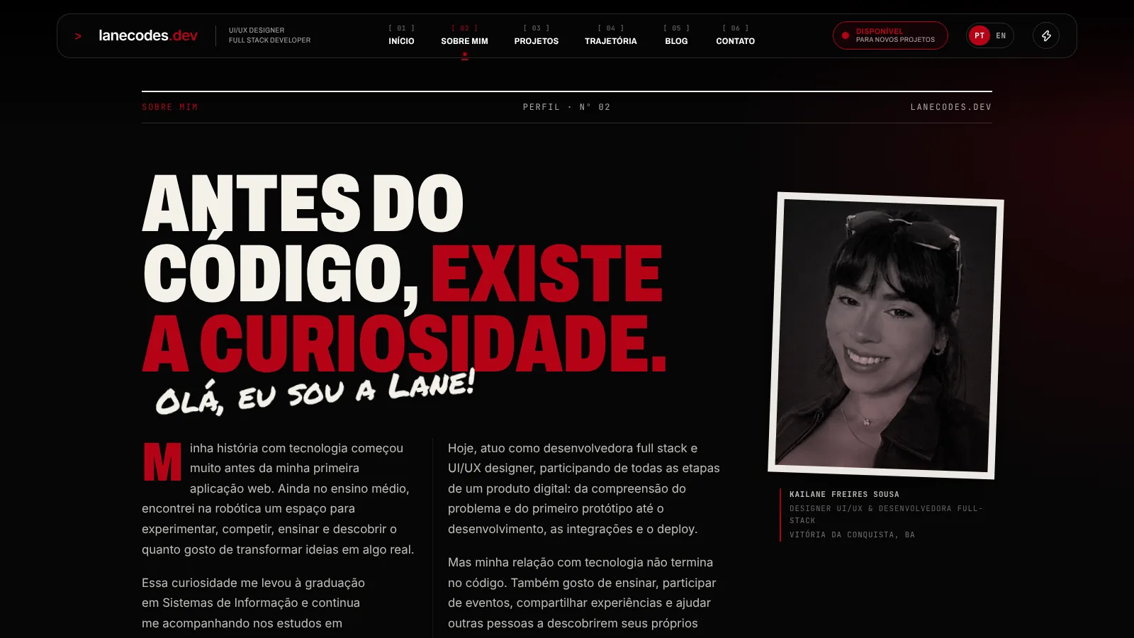Seção Sobre em layout editorial