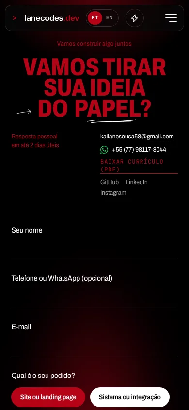 Formulário de contato no celular