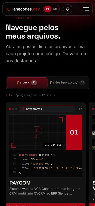 Carrossel de projetos no celular